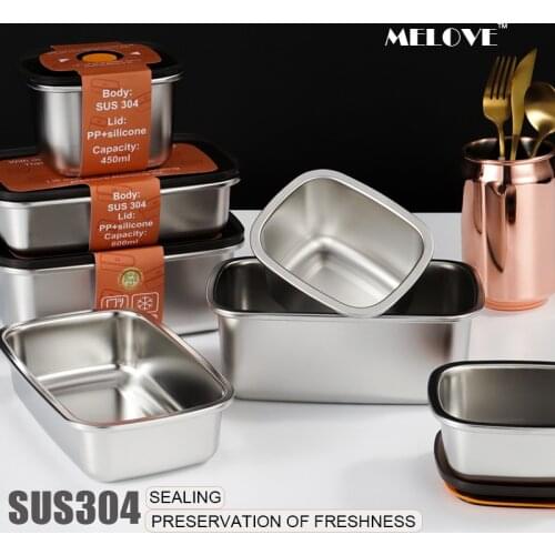 Stainless Steel Food Storage Container Set Vacuum Box Portable Leak-proof Food Storage Containers Camping Food Container 4 PCS