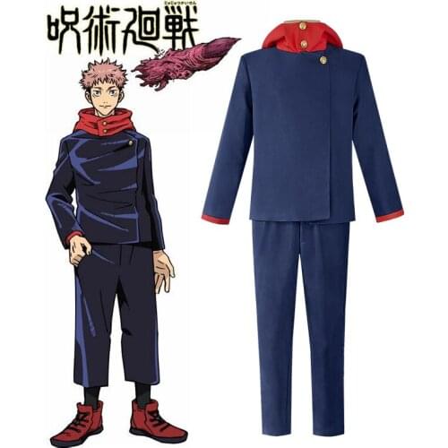 Anime JUJUTSU KAISEN Cosplay Itadori Itadori Yuji Costume Adult Men Loosen Tops Pants Full Sets Blue Suit Halloween Party Outfit