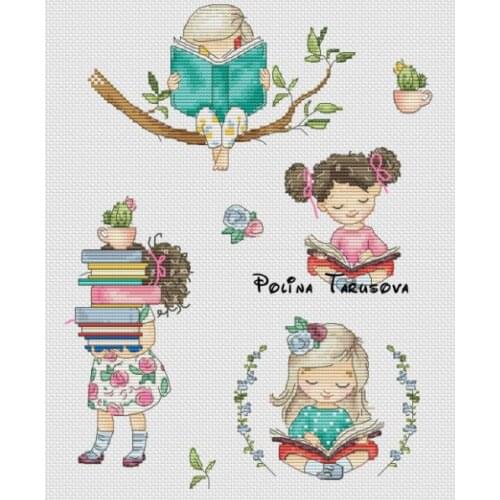 A little girl who loves reading Counted Cross Stitch Kit Cross stitch RS cotton with cross stitch nine coffee cup