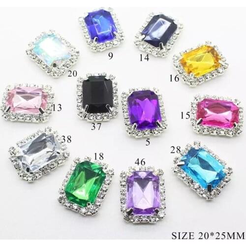 LKERAN 4-Hole Can Sewing Metal 20*25mm Rectangular Rhinestone Button Diy Wedding Decoration Hair Ribbon Bow Handwork Accessories