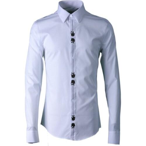 100% Cotton Men Shirt Fashion New Placket Embroidered Long Sleeve Mens Dress Shirt Trend White Black Mens Shirts Casual Slim Fit