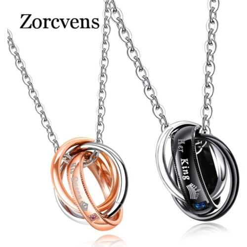 Modyle New Fashion Letter Her King His Queen Hole Pendant Necklace Couple Charm Link Chain Necklace For Women