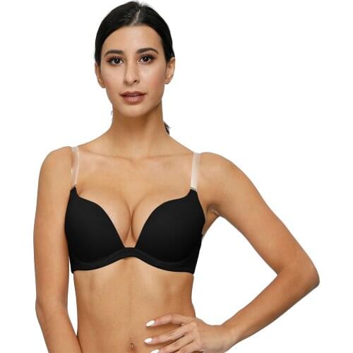 YBCG New Bra Push Up Sexy Cross Invisible Shoulder Strap Lingerie Cotton Comfortable Plunge Bras For Women Everyday