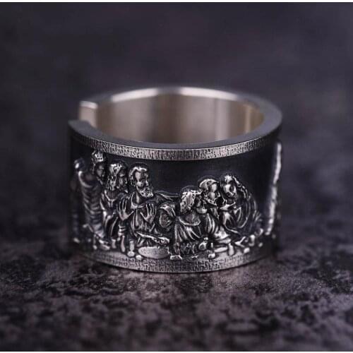Original design Thai silver opening adjustable ring retro exaggerated trend cross niche mens jewelry