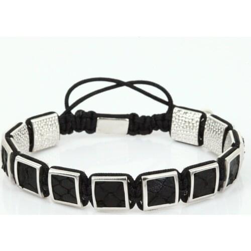 2017 Men Black Snake Leather Bracelet Charm Snake Leather Braiding Macrame Bracelet 10mm Cubic Charms Leather Setting ZSB-196