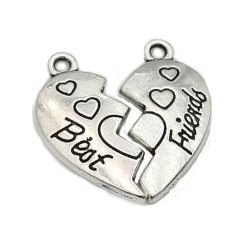 KJjewel Best Friends Charms Antique Silver Plated Pendant fit Bracelet Necklace Jewelry DIY Making Accessories 22x12mm