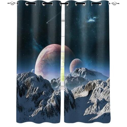 Rocky Mountains Planets Starry Sky Window Curtains for Living Room Bedroom Kitchen Modern Curtains Home Decoration Drapes Blinds