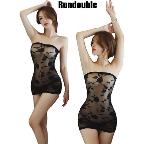 Sexy Black Bodysuit Womens Tube Top Jumpsuit Pajama Hot See Through Ms Night Sleepwear Ladies Temptation Lingerie Drop Shipping