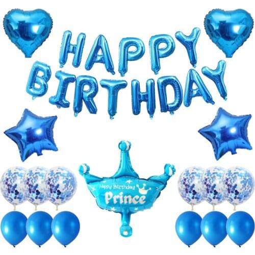 18pcs Rose Gold Silver Crown Balloons Happy Birthday Letter Foil Balloon Prince Princess Baby Shower Wedding Decoration Supplies