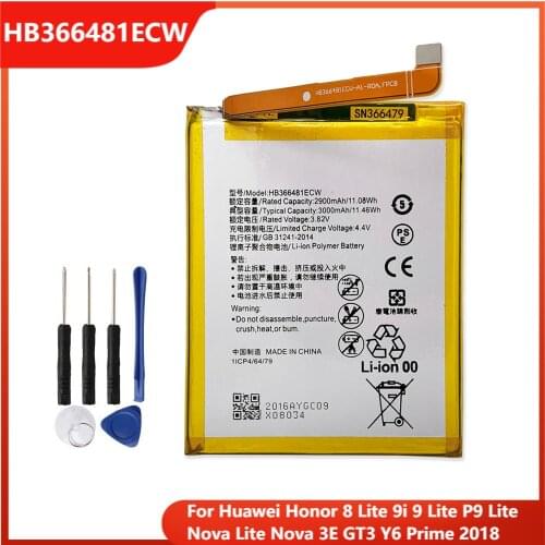 Original Phone Battery HB366481ECW For Huawei Honor 8 Lite 9i 9 Lite P9 Lite Nova Lite Nova 3E GT3 Y6 Prime 2018 3000mAh