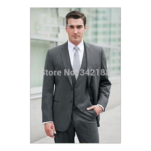 Best selling Two buttons Dark gray Groom Tuxedos Groomsmen Men Wedding Suits Best man Suits Prom Clothing /wester suitswedding m