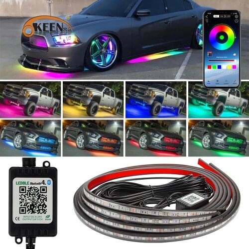 OKEEN Car Underglow Flexible Strip LED RGB Underglow Decorative Atmosphere Lamp APP/Remote Control Underbody System Neon Light