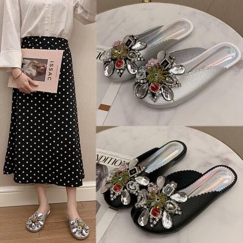 Shoes Woman 2021 Glitter Slides Slippers Flat Loafers Pantofle Fashion Cover Toe Low Butterfly-Knot Jelly New Luxury TPR Butterf