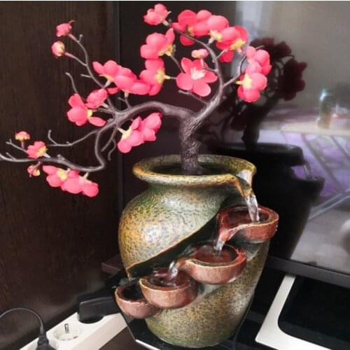 Creative Home Garden Simulation Plant Vase Crafts Resin Waterfall Fountain Indoor Desktop Flowing Water Landscape Ornament