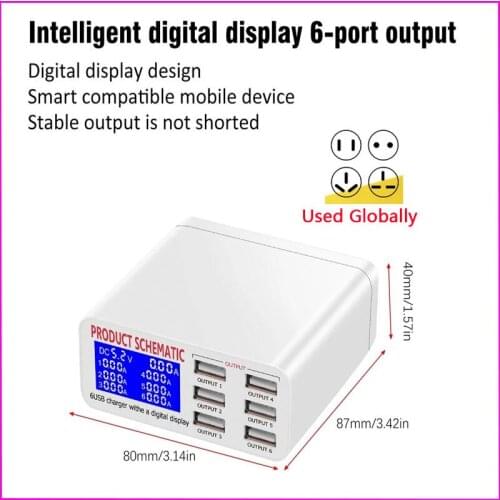 USB HUB Smart Charger LCD Multi Fast USB Charger Charge Multiple 6 USB Phone Charging Station Universal
