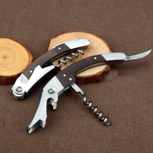 Wine Wood Handle Wine Beer Openers Stainless Steel Bottle Opener Corkscrew Bottle Can Remover Tool Bar Home Kitchen Accessories