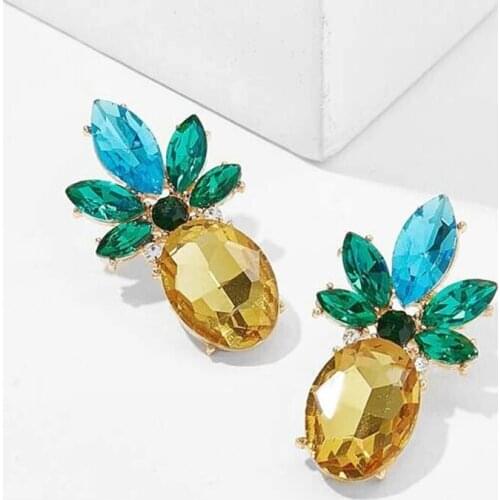 Crystal Pineapple Dangle Earrings Korean Syle Spring Earrings for 2021 Drop Hoop Earring Fashion Jewelry Bohemian Accessories