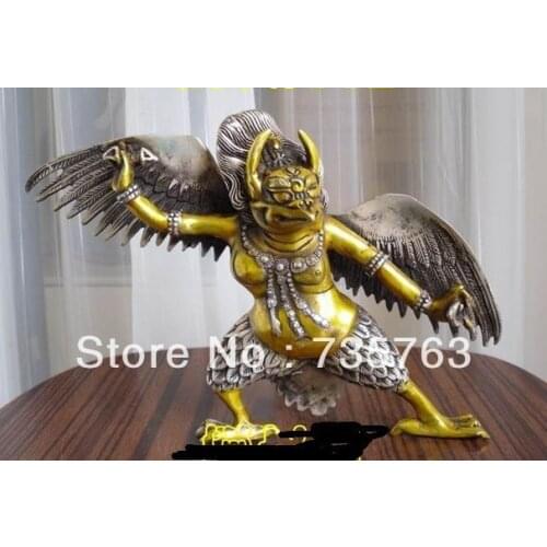 Xiuli 00456 15 CM tall Tibet Buddhism Silver godlen painted bronze Garuda Bird God Statue