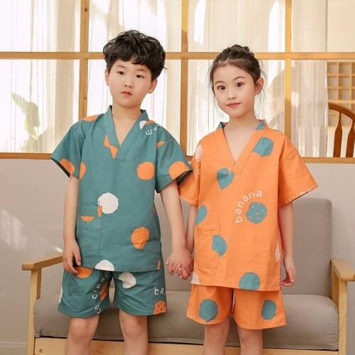 Japanese Childrens Pajamas Cute Style Sleepwear Boys and Girls Soft Sweat Steaming Yukata Homewear Sauna Costumes 2021