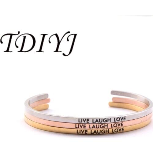 TDIYJ Engraved Live Laugh Love Open Cuff Bracelet Initial Bangle Bracelet for Women 1Pcs