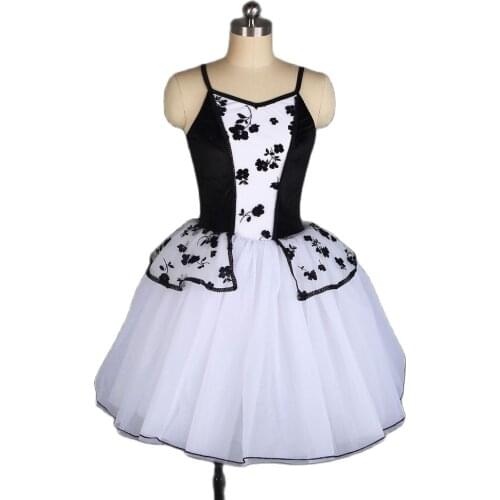 New Black Velvet With White Spandex Bodice Ballet Dance Long Dress For Girls/Women Stage Performance Dance Tutu