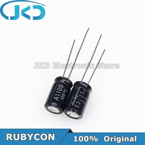 20pcs RUBYCON 33UF 63V 6.3*11mm 33UF63V 63V33UF 6.3x11mm Aluminum Electrolytic Capacitor 100% Original