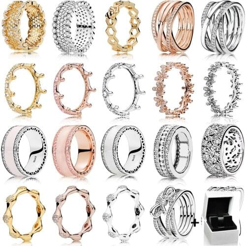 2019 NEW Hot Sale 100% 925 Sterling Silver Rings Rose Gold for Women European Original Wedding Fashion with Brand Ring Gift Box