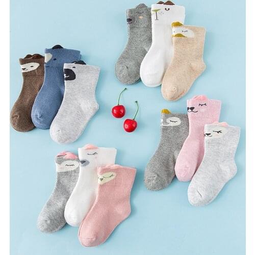3Pairs/Lot Cotton Baby Socks Lot Newborn Baby Boys Girls Socks Cute Toddler Kids Crew Socks Short Patterned Animal Set Brand