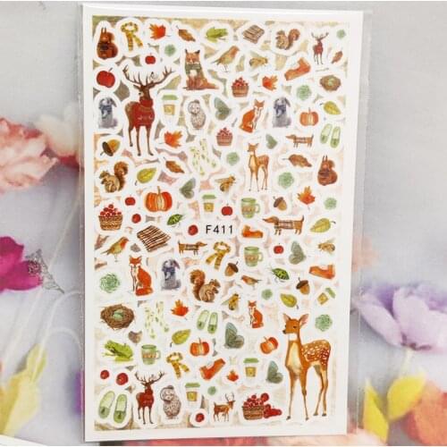 3D Stickers for Nails Animal Deer Rabbit Squirrel Nail Foil Sliders Fashion Manicure Sticker Cute Cartoons Nail Art Decoration