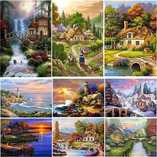 DIY 5D Diamond Painting House Diamond Embroidery Landscape Waterfall Cross Stitch Full Round Drill Mosaic Rhinestone Home Decor