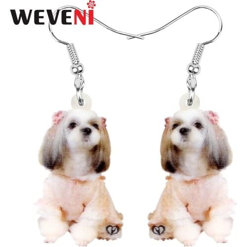 WEVENI Acrylic Chinese Shih Tzu Dog Pet Earrings Long Printing Cute Animal Dangle Drop Jewelry For Women Fashion Ear Accessories