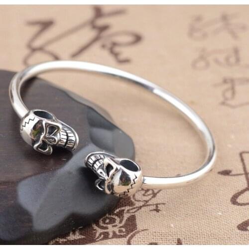 Solid 925 sterling Silver hailand WOMEN men skull Bracelet Bangle cuff Jewelry A44