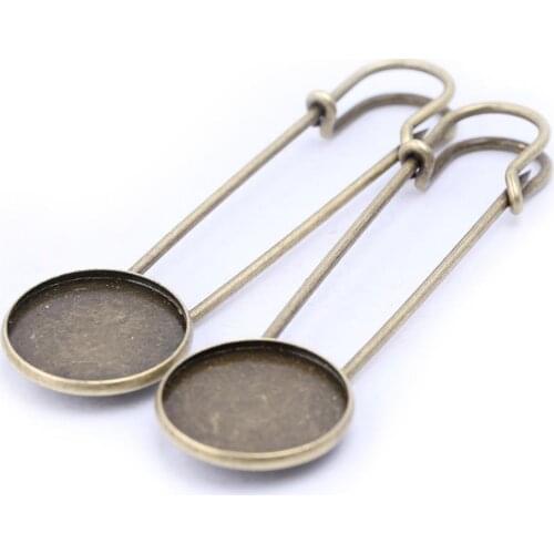 5pcs antique bronze 20mm cabochon brooch base back pins diy broches setting blanks for jewelry making