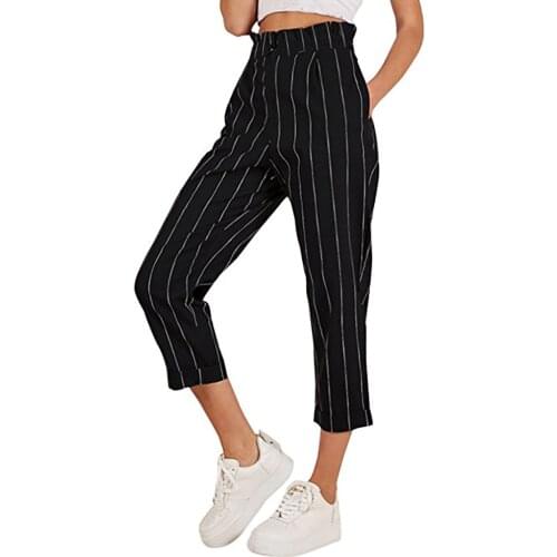 Fashion womens pants Striped Slim Straight Leg Casual Button Pants With Pockets trousers women clothes womens Slim down pants