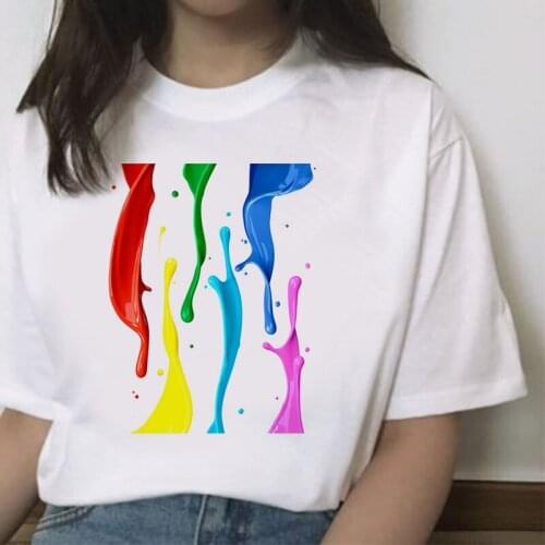 Color nail polish short sleeves Colorful candy T-shirt Women Casual Harajuku Female T-shirt women Soft Casual White T shirt