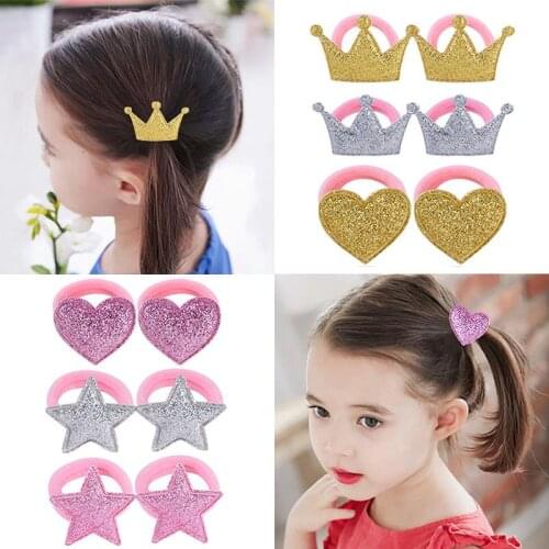 Hot 2Pcs/lot Five Star Princess Headwear Baby Headdress Children Hair Ropes Girls Hair Accessories Kids Elastic Hair Bands