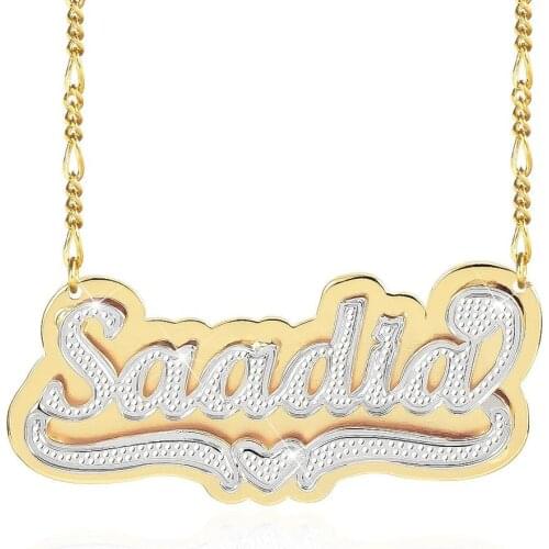 Double Plate Personalized Name Necklace With Heart Two Tone 18K Gold-Plated Custom Letter Nameplate for Women Girls Jewelry Gift