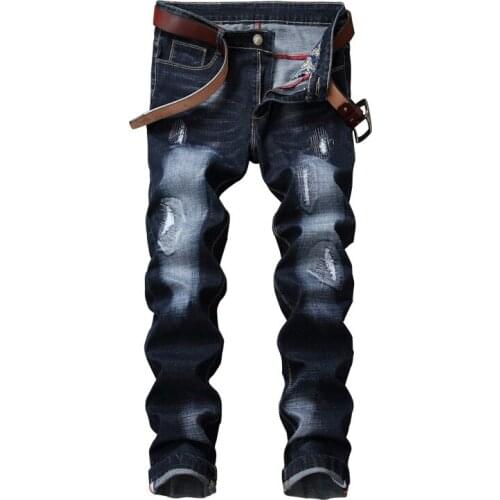 New Men Jeans denim Straight Holes Design Hip Hop Casual Frayed European and American Jeans for Male Plus size