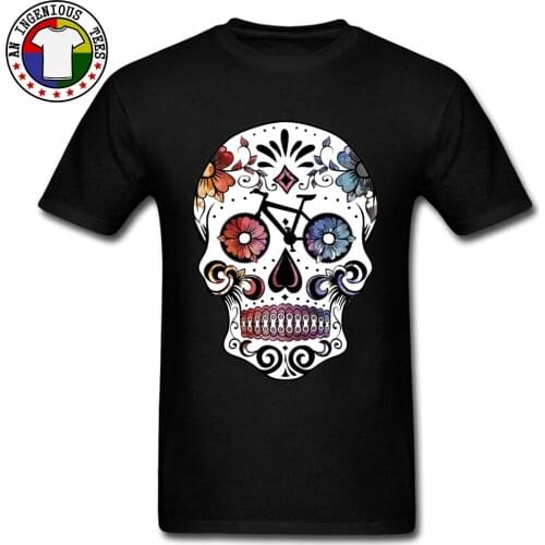 Flower Sugar Skull Watercolor T Shirt Cycle Biker Skull Mexico Tshirts 100% Cotton Men T-shirts 3D Printed Faddish Geek T-Shirt