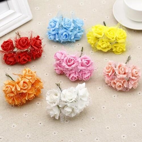New Fashion 6Pcs/bunch 3.5CM PE Foam Flowers Artificial Rose Flower DIY Handmade Pompom Wreath Wedding Party Decoration Supplies