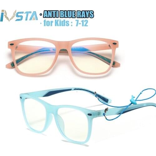 IVSTA Kids Glasses Frames anti Blue Light Computer Silicone Flexible Prescription Eyeglasses with Strap Children Online Class