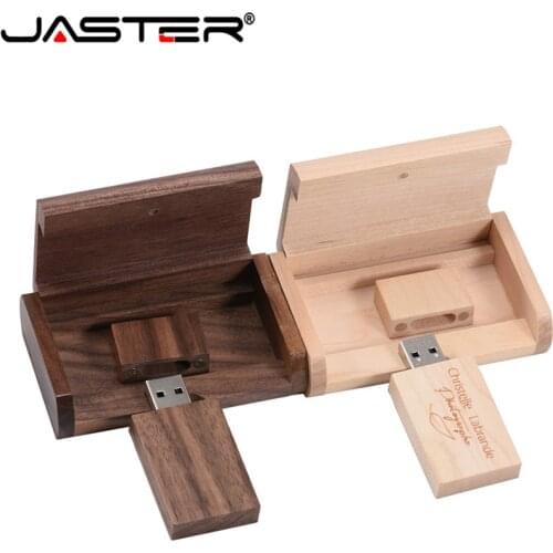 JASTER USB 2.0 wooden usb+Box Personal LOGO pen drive 16GB 32GB 64GB usb Flash Drive pendrive Memory stick 1PCS free custom logo