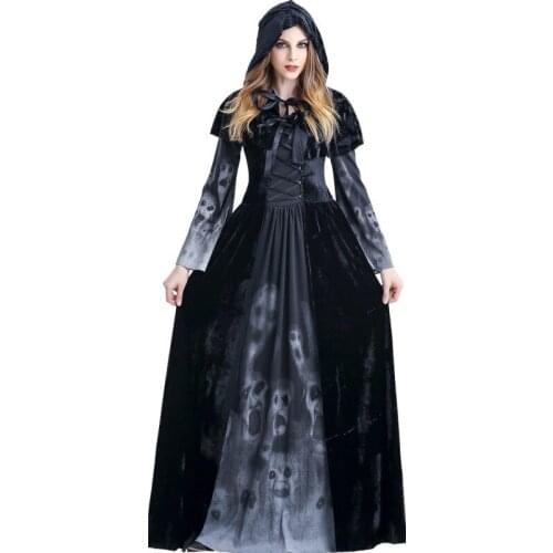 Halloween Costumes for Adult New Gothic Style Grim Reaper Vampire Witch Black Hijab Dresses Fashion Cosplay Party Clothing 2021