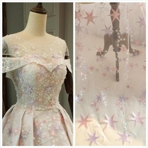 Beautiful Wedding Dress Lace Fabric One-piece Cloth Classic Mesh Star Embroidered Lace Fabric DIY Material Width 145cm 1meter