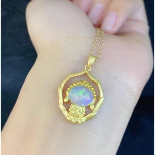 2021 Buddha style opal pendant of necklace women fine jewelry fireworks natural gem girl birthday gift Good luck birthstone