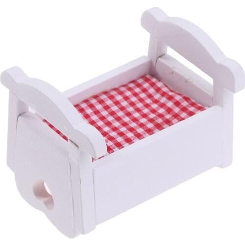 1:12 Dollhouse Miniature White Wooden Cardle Baby Bed Model Furniture Toys 60*55*50mm