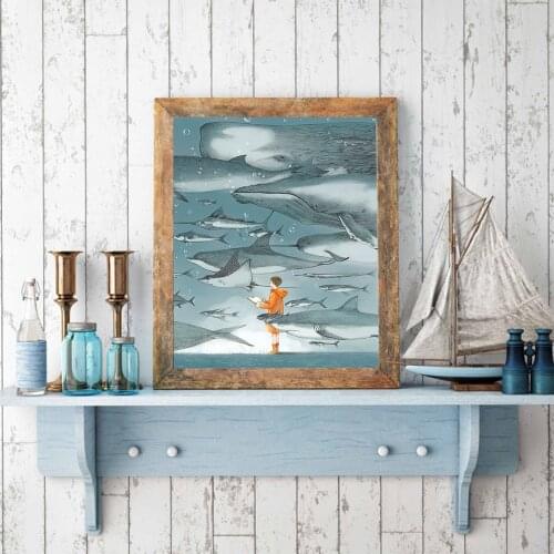 Fashion whale Art Print Fashion Canvas Poster Wall Art Painting Pictures Home Bathroom Decoration Wall Decor