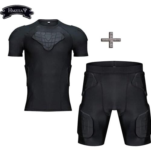 Mens Padded Compression Shirt and Shorts Protective Suits Rib Chest Hip Thigh Protector for Football Paintball Hocky Baseball