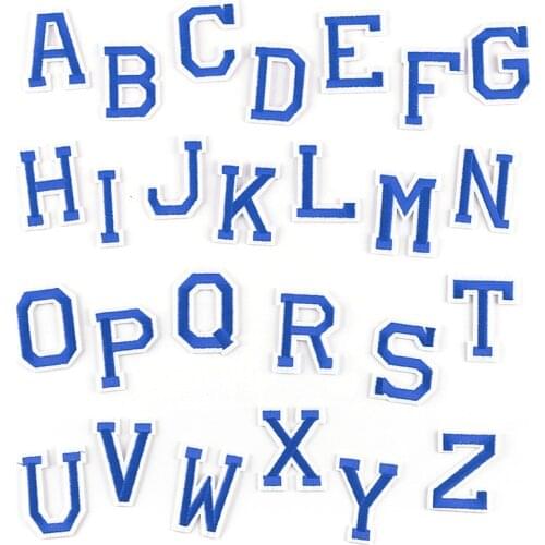 26 English Set Letters Blue Sew On Badges Iron On Parches For Clothes Custom Patches Jackets Embroideried Letters Diy Craft
