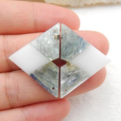 Natural Charms Jewelry White Jade, Blue Kyanite Glued Gemstone Earrings Bead Sets Beads For Jewelry 29x20x4mm,7.2g